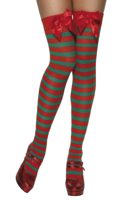 Smiffys Striped Elf Thigh High Stockings