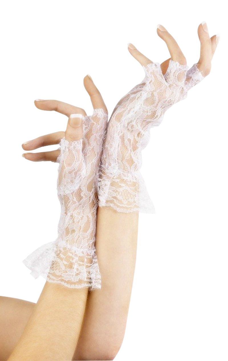 Smiffys Adult White Short Lace Fingerless Gloves 1 Smiffys Adult White Short Lace Fingerless Gloves