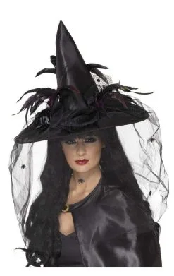 Smiffys Black Magic Witch Hat With Veil