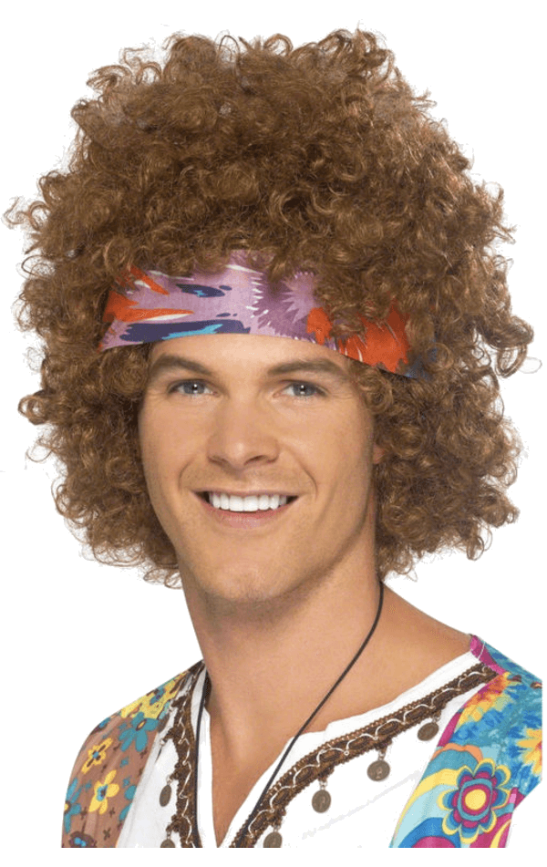 Smiffys Brown Hippy Afro With Headscarf 1 Smiffys Brown Hippy Afro With Headscarf