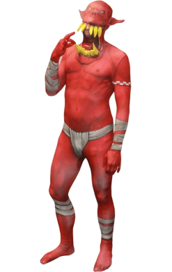 Mens Jaw Drop Red Morphsuit Orc Costume