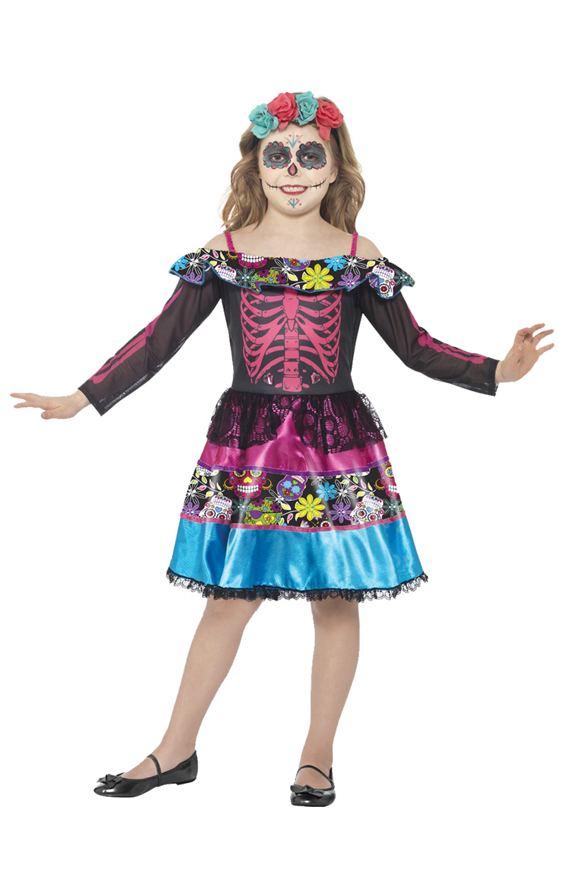 Smiffys Girls Day Of The Dead Dress Costume 1 Smiffys Girls Day Of The Dead Dress Costume