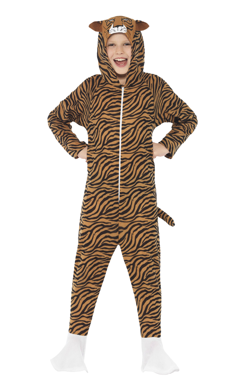 Smiffys Kids Tiger Jumpsuit Costume 1 Smiffys Kids Tiger Jumpsuit Costume