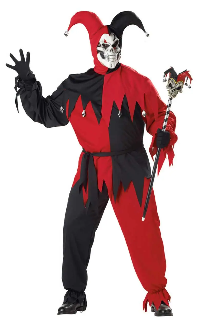 Mens Plus Size Halloween Evil Jester Costume 1 Mens Plus Size Halloween Evil Jester Costume