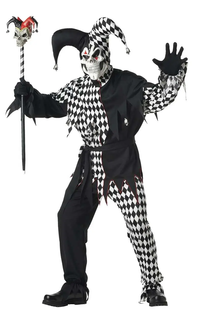 Mens Plus Size Halloween Skull Jester Costume 1 Mens Plus Size Halloween Skull Jester Costume