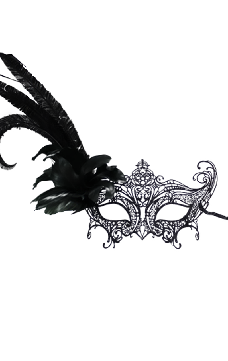 GENERIC Black Metal Feather Facepiece 1 GENERIC Black Metal Feather Facepiece