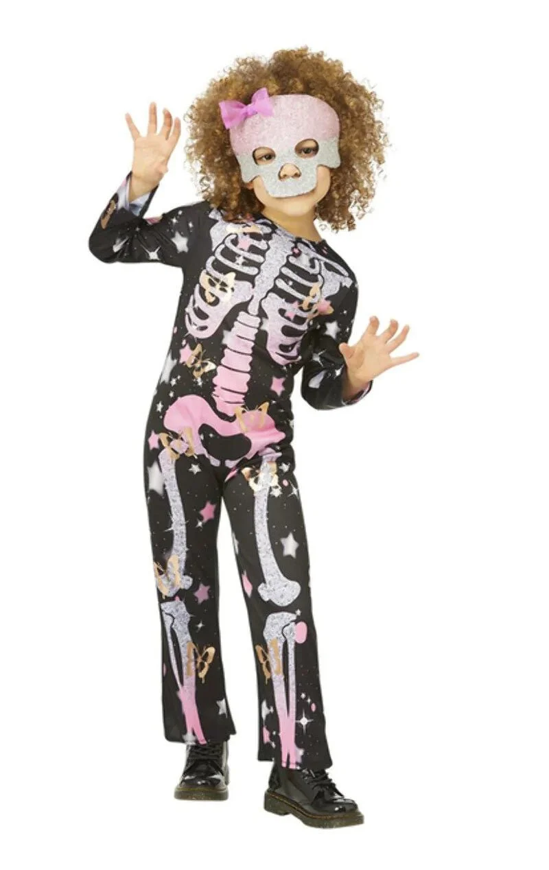 GENERIC Childrens Skeleton Rose Gold Sparkle Costume 2 GENERIC Childrens Skeleton Rose Gold Sparkle Costume - Image 2