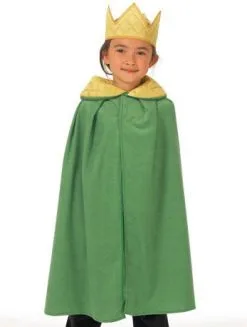 Kids Green Cloak & Crown Costume